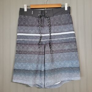 Ocean Coast Swim Trunks Board Shorts Drawstring Stripe Gray Men's Medium